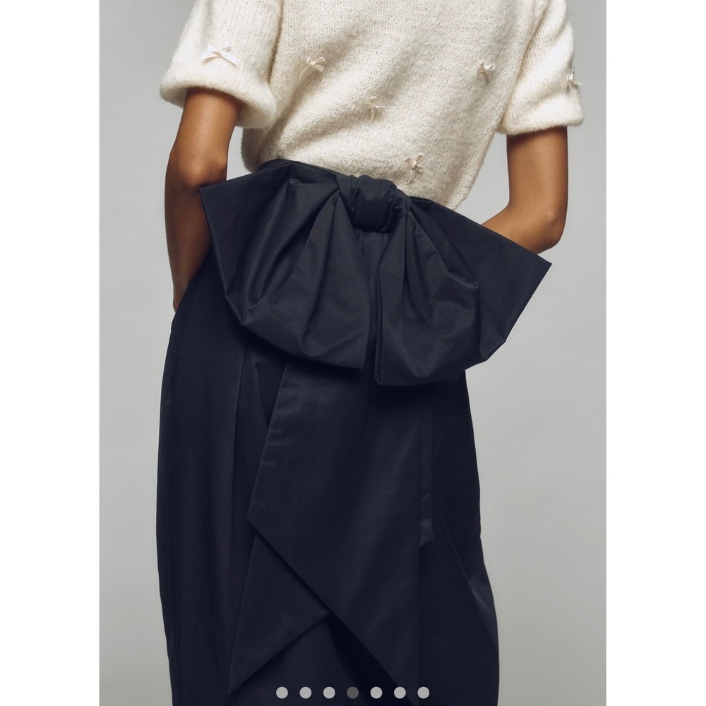 Maeve Anthropologie Black Oversized Bow structured pencil Midi Skirt Size 14 NWT - Picture 2 of 11